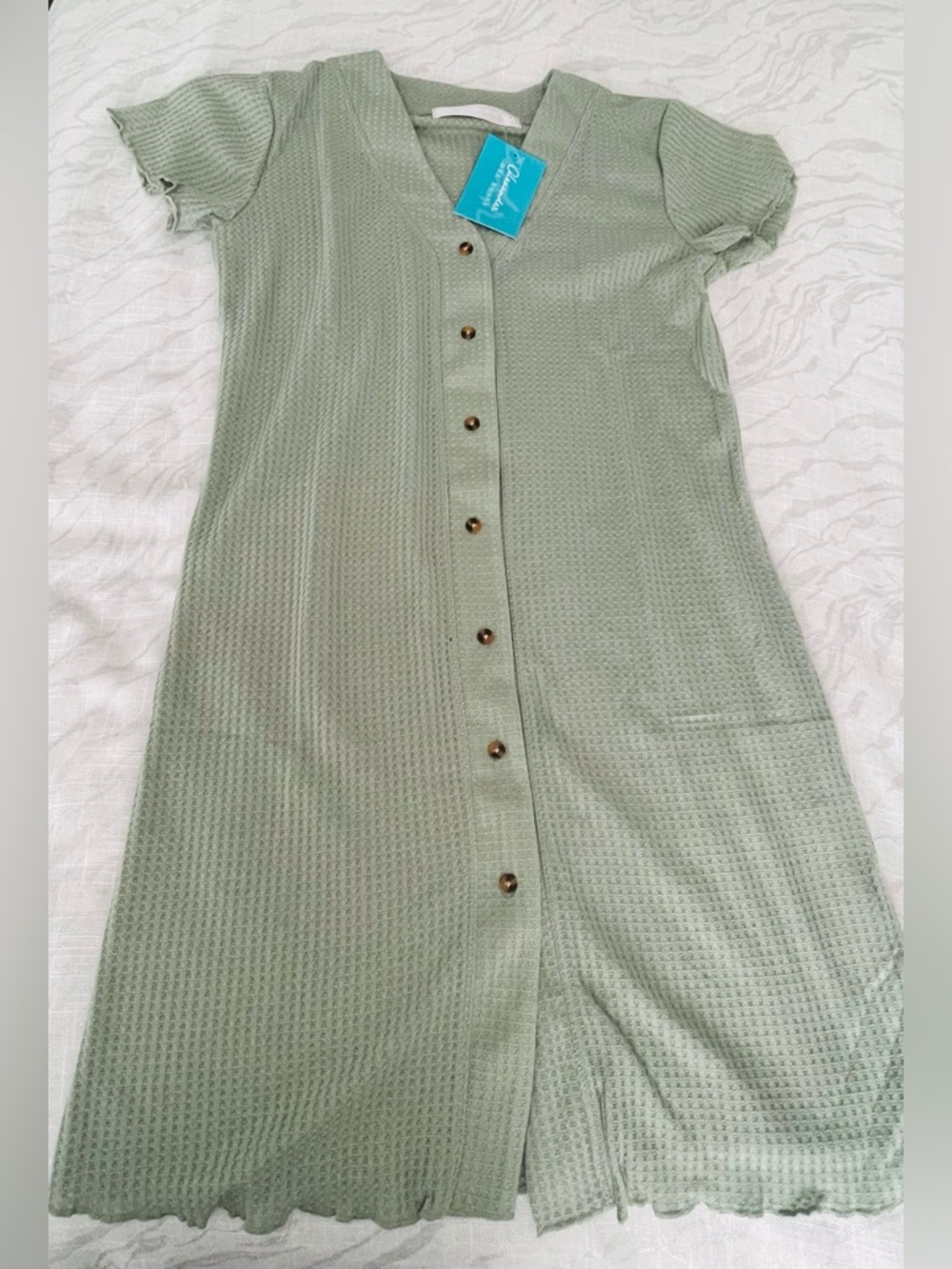 V-Neck Sage Green Button-Front Midi Dress